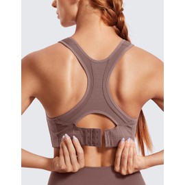 SYROKAN Women's Sports Bra Front Adjustable High Impact Support Padded Wireless Racerback Plus Size Running Bra Umber 38G