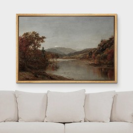 MUDECOR Framed Canvas Print Wall Art Autumn River Valley Landscape Vintage Classic Illustrations Fine Art Decorative Zen Multicolor Country/Farmhouse Retro for Bedroom - 16"x24" Natural