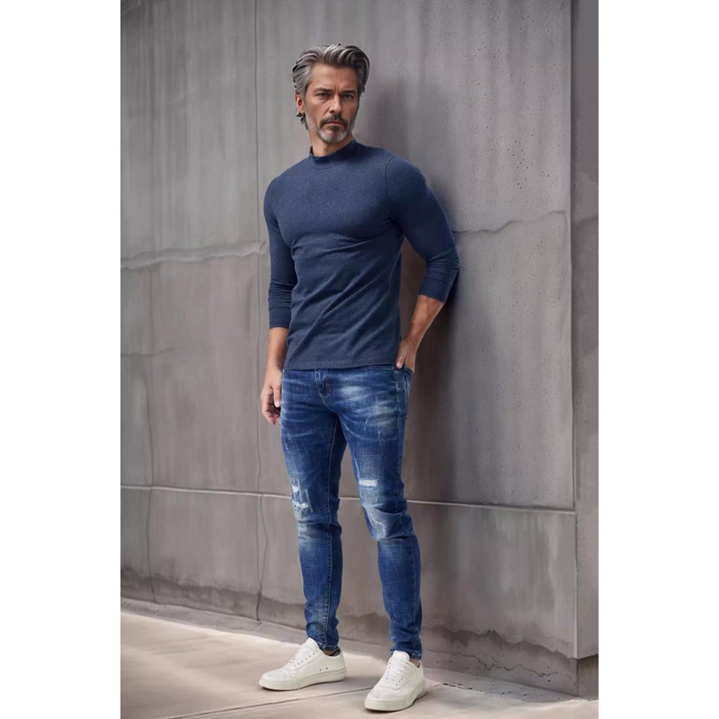 Olankaro Mens Mock Turtleneck Long Sleeve Shirts Basic Comfy Turtle