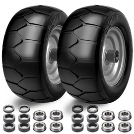 Upgrade 11x6.00-5 Flat Free Tires,2 PCS Solid Zero Turn Mowers Front Tire with 3/4" 5/8" 1/2" Bearings,6"- 8"Center Hub for Johh Deere, Cub Cadet,Bad Boy Mower,Zero Turn Riding Mower Tires,400lbs