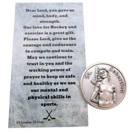 Westmon Works Hockey Pocket Token Set with Wallet Sized Prayer Card and Metal Saint Sebastian Trinket Made in Italy, Small, Metal, No Gemstone