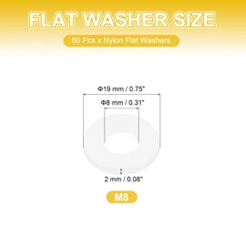 PATIKIL M8 Nylon Flat Washers, 120 Pcs 8mm ID 19mm OD 2mm Thick Plastic Sealing Flat Round Washer Spacer Gaskets Replacement for Plumbing Faucet Hose Fastener Bolt, White