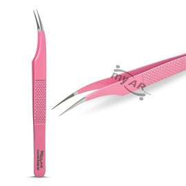Fiber tip Lash Eyelash Extension Tweezers, Japanese Stainless Steel Lash Tools Straight Curved 45 90 Degree Angled Tip, Russian Volume Tweezers Precision (Pink) (Dolphin Tweezers)