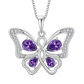 Rocayi Butterfly Necklace 925 Sterling Silver Amethyst Necklace February Birthstone Jewelry Gifts for Women Wife Mother