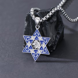 PELOVNY Star of David Necklace 925 Sterling Silver lion of judah necklace Jewish Star Protection Pendant Jewelry Gifts for Men Women