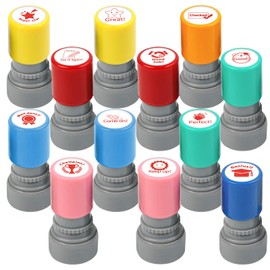 VGOODALL, 12Pcs Colorful Self Inking Teacher Stamps, Rubber Stamp Set for School, Reward Stamp for Kids Education, Pre Ink Stamp for Review, Prizes, Birthday Party