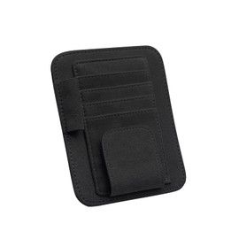 pauuooa Alcantara Material Car Sun Visor Organizer, Fits Most Vehicles, SUVs, and Trucks, Car Visor Storage Pocket, Sun Visor Pouch Case Bag for Sunglasses, Cards and Pens - 4 Card Slots - Black