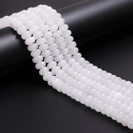 Land Long - 76 abalorio de piedra de jade blanca real natural de 5 x 8 mm, abalorio de piedras preciosas redondas lisas para hacer joyas, collares, manualidades, pulseras