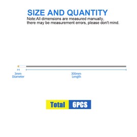 Glarks 6 piezas de 3 mm x 300 mm de acero inoxidable recto sólido barra de torno para bricolaje RC modelo coche, helicóptero RC avión, modelo barco (3 mm x 300)