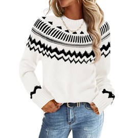 MEROKEETY Women's 2024 Fall Oversized Color Block Striped Sweater Crew Neck Long Sleeve Knit Pullover Tops, White, Large