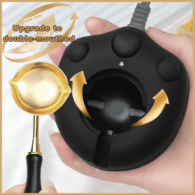 VSECUON Dual-Spout Electric Wax Seal Warmer Black with Spoon Tweezers