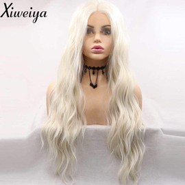 Xiweiya Long White Color Wavy Wig Synthetic Lace Front Wigs Middle Part Wig Long Soft 60# Hair Replacement Wig for Women, Drag Queen Makeup 24 inch