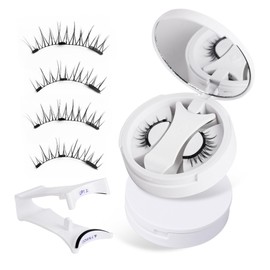 Magnetic False Eyelashes, Integrated Magnetic Eyelashes, Natural Black, Magnetic Eyelashes, Reusable, No Glue Required, Magnetic Type, Flat, 3D False Eyelashes, Clip Included, Easy to Put On and Take