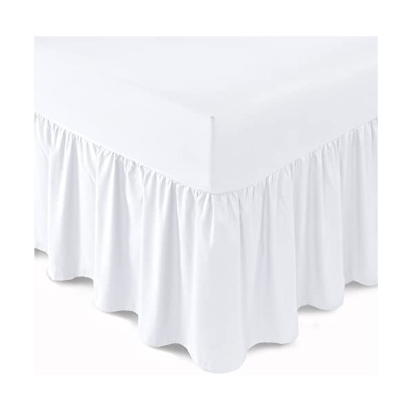 Bronwen Mathew Extra Deep Frilled Fitted Valance Sheet Small Double Bed Skirt Valance Fitted Sheets White, Soft Brushed Microfiber Easy Care Non Iron (4Ft Small Double, White)