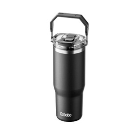 Ozbobo 30 oz Tumbler with Handle,Tumbler With Straw And Lid, Water Bottle With Two in One BPA-Free Lid,100% Leak Proof Stainless steel bottle （Black)