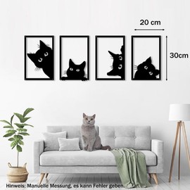 Dexlyn Pack of 4 Cat Wall Decoration Metal Black Metal Wall Decoration Minimalist Wall Decoration Metal for Living Room Bedroom Café Bar 8 x 12 inches