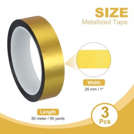 PATIKIL Metallized Polyester Film Tape 25 mm x 50 Metres, Pack of 3 Metallic Decorative Tape, Matte Golden Tape for Detailing Accent Wall Graphic Art Boat Trim Walls