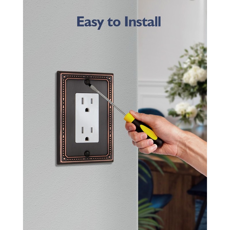 ZILLSEA 4-Pack Aged Bronze Outlet Cover Plates, Metal Decorator Wall