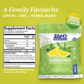ZAND Immunity Lemon Zinc HerbaLozenge | Soothing Throat Drops | No Corn Syrup, No Cane Sugar (12 Bags, 15 Lozenges)