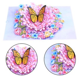 3D Stereoscopic Greeting Card Butterfly Flower Valentine's Day Teacher's Day Goddess Day Premium Sense Festival Thank You Card Thanksgiving Card (Pop Up Pink Flowers One Butterfly)