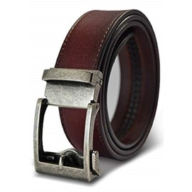 Men's Holeless Leather Ratchet Click Belt - Trim to Perfect Fit (Various Styles and Colors) (The Classic - Antique Silver Buckle with Rosewood Brown Leather Belt, Custom: Up to 35'' Waist)
