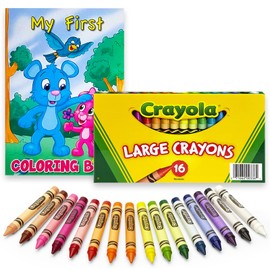 The Mega Deals Large Crayons, 16 Count Assorted Colors Jumbo Crayons, Ideal for Toddlers, Fat Crayon, Thick Crayon with Toddler Coloring Book, Coloring Books for Kids