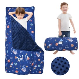 Toddler Nap Mat with Pillow & Blanket, 55.1''x 23'' Soft Toddler Sleeping Mat Roll Up Portable Nap Mats for Preschool, Daycare Kids Nap Mat, Slumber Bags for Boys Girls