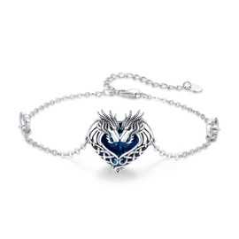 MEDWISE Celtic Dragon Bracelet S925 Sterling Silver Crystal Bracelet Adjustable Heart Bracelets Dragon Jewellery for Women Girls Mom Gifts