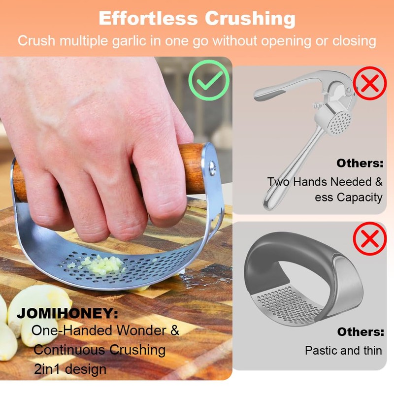 Garlic Press Rocker Stainless Steel Ginger Crusher, Garlic Mincer and