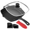 Megachef 10.4 Inch Pre-Seasoned Cast Iron Griddle with Tempered Glass