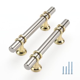 Rergy 5 Pack 3 Inch Brushed Nickel and Gold Cabinet Pulls Heavy-Duty Kitchen Cabinet Handles, Rust-Resistant and Durable Drawer Pulls Zinc Alloy Hardware for Cupboard,Closet,Cabinets