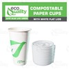 16 oz Compostable Paper Cups with White Flat Lids -