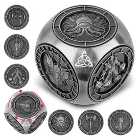 DND Fingertip Spinner Dice, 7-in-1 Metal Dice Set with 3D Pattern, Polyhedral Rotating Game Dice, for DND Gifts with Dragon Logo Gift Bag, Role Playing Board Game Accessories, Silver
