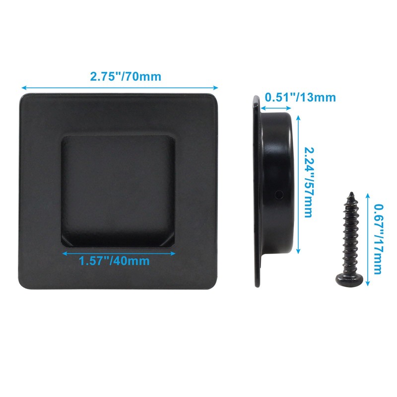 Jiozermi 2 Pack 2-3/4 Inch Black Square Recessed Pulls, Finger