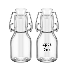 eispap 2Pcs Swing Top Small Glass Bottles 2 oz With Flip Airtight Lids for Home Brewing, Beverages, Oil, Vinegar, Water, Soda,Limoncello, Homemade liquor, vanilla (White cap)