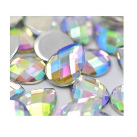 50x 500x Flat back Rhinestone 18mm Big Teardrop Large AB Bead Acrylic Diamante Gem Crystal Clear Jewel Pear Tear Drop Rhinestones Cabochon Glue on Iridescent Silver backed Embellishment (500 Pack set)