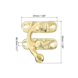 sourcing map 6 Pcs Vintage Lock Clasp, 27 x 32mm Mini Swing Arm Clasp Latch Left Latch Hook Hasp with Screws for Jewelry Box Suitcase Toolbox Wooden Case, Gold