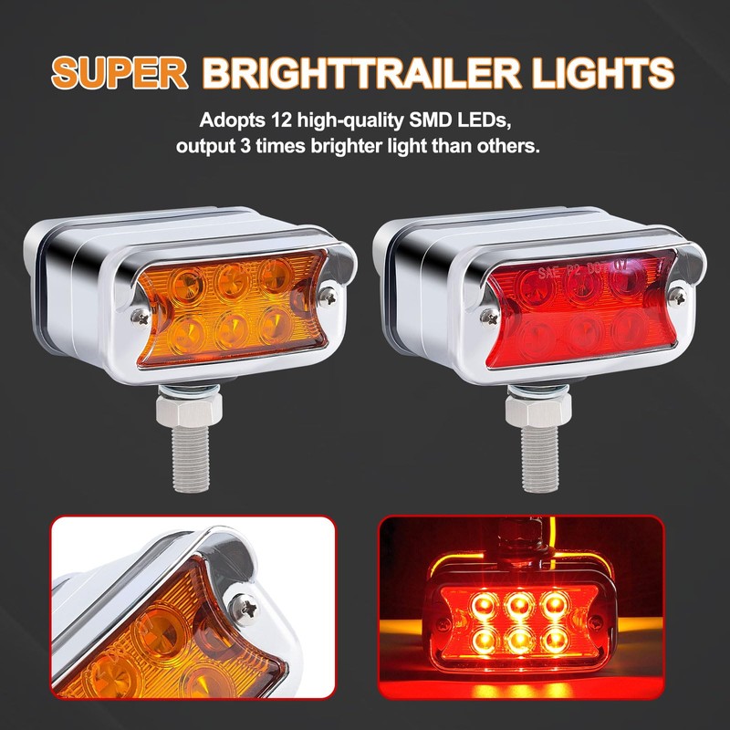 Wodvyss 2Pcs Double Face Amber/Red Lens 12 LED Marker Lights