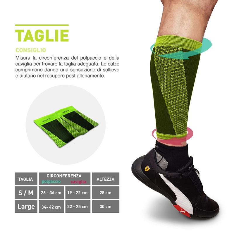 SULUMA® Athletic Calf Compression Support Sleeve Muscle Support (Yellow, L)