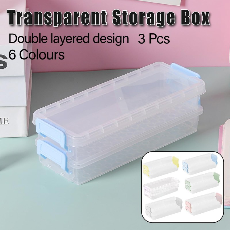 AIMALL 3PCS 2 Layer Versatile Clear Plastic Desktop Organizer Box