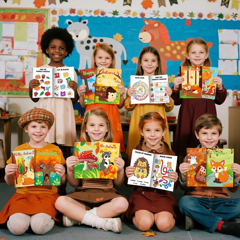 BenLouis 24 Fall Mini Activity Books with 24 Crayons for
