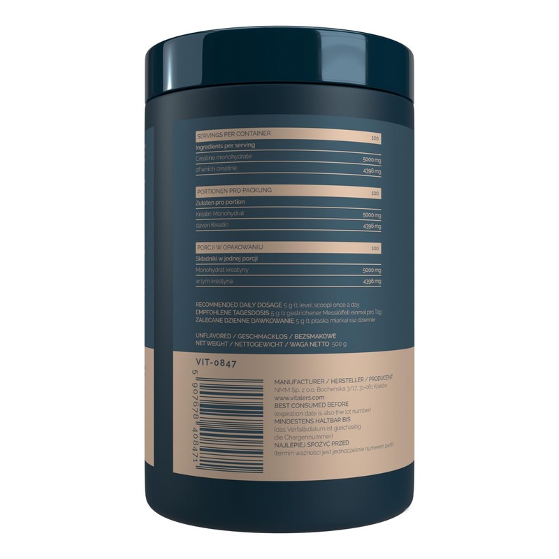 Vitaler's Creatine Monohydrate - Bioavailable, Micronised 200 Mesh, Well Soluble,