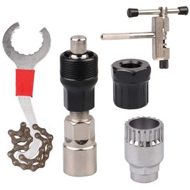 Steel Tool Kit with Chain Whip, Cassette Remover, Bottom Bracket Tool, Crank Puller, Chain - 5 Pieces