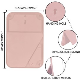 HGUEB 8 Inch Desktop Makeup Mirror, Foldable Portable Princess Mirror with Stand,Table Desk Standing Cosmetic Mirror Wall Hanging Dual-Purpose Square Mirror Pink