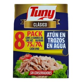 Atun En Trozos En Agua Tuny Clasico Paquete Con 8 Sobres De 75 Gr C/u