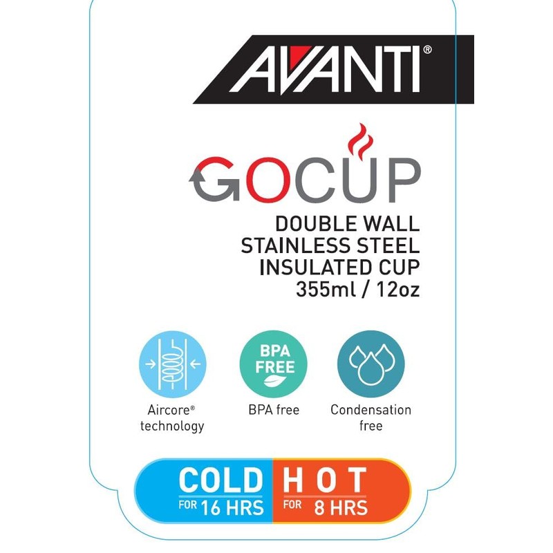 Avanti GOCUP Double Wall Insulated Travel Cup, 355ml / 12oz,