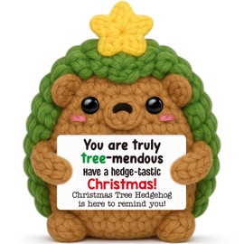 Sensi Blue Crochet Christmas Tree Hedgehog,Sentimental Christmas Stocking Stuffer for Daughter Grandma Teacher Nurse,Inspirational Secret Santa Gift for Coworker Animal Lovers,Cute Office Desk Decor