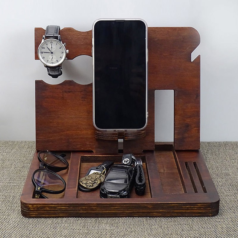 Wood Phone Docking Station Clear Texture Docking Station Organizer with