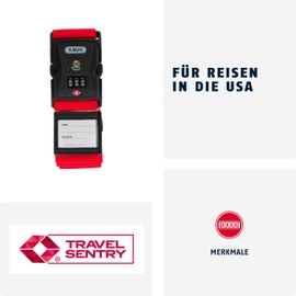 ABUS luggage strap with TSA lock 620TSA/192 - Luggage strap with 3-digit numerical code - Name tag included - red