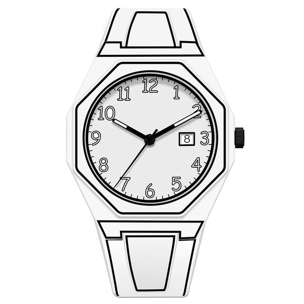 Fashionable Men's Watch, 3D Sketch Art Design with calendar,Silicone Case